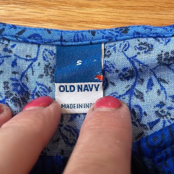 Old Navy Blue Floral Tassel Boho Balloon Sleeve Top - Small - Picture 5 of 7